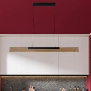 Näve Wilma LED κρεμαστό φωτιστικό, ξύλο, μήκος 122 cm, ρυθμιζόμενο φωτισμό, ρυθμιζόμενος, Ξύλου, Σαλόνι / τραπεζαρία, Ξύλο, σύγχρονο