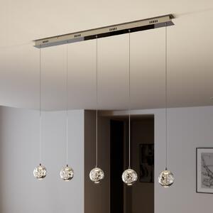 Lucande LED κρεμαστό φωτιστικό Hayley, 96 cm, 5-φωτο, χρώμιο, γυαλί, Διαφανές, Σαλόνι / τραπεζαρία, Γυαλί, σύγχρονο