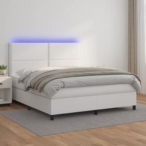 VidaXL Κρεβάτι Boxspring με Στρώμα & LED Λευκό 180x200 εκ. Συνθ. Δέρμα