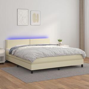 VidaXL Κρεβάτι Boxspring με Στρώμα & LED Κρεμ 160x200 εκ. Συνθ. Δέρμα