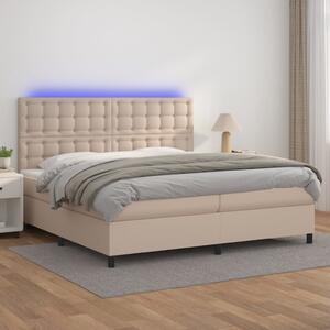 VidaXL Κρεβάτι Boxspring Στρώμα&LED Καπουτσίνο 200x200 εκ. Συνθ. Δέρμα