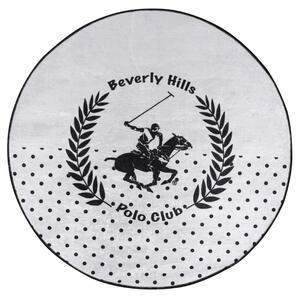 Χαλί Beverly Hills Polo Club 586BHP1124, 120 cm, Απαλή βελούδινη υφή, Πολυεστέρας, 1000g/m2, Αντιβακτηριδιακό, Λευκό / μαύρο