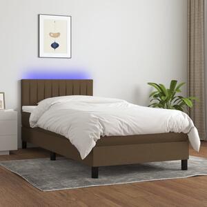 VidaXL Κρεβάτι Boxspring με Στρώμα & LED Σκ.Καφέ 80x200 εκ. Υφασμάτινο