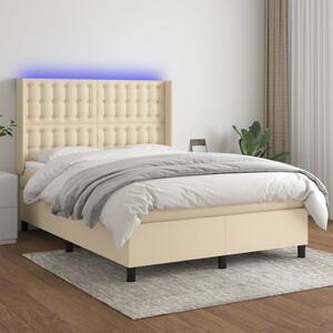 VidaXL Κρεβάτι Boxspring με Στρώμα & LED Κρεμ 140x200 εκ. Υφασμάτινο