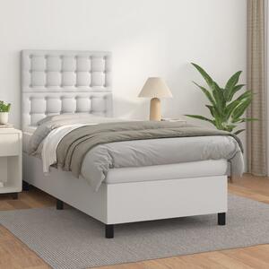 VidaXL Κρεβάτι Boxspring με Στρώμα Λευκό 90x190εκ. από Συνθετικό Δέρμα