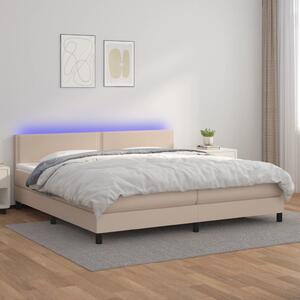 VidaXL Κρεβάτι Boxspring Στρώμα&LED Καπουτσίνο 200x200 εκ. Συνθ. Δέρμα