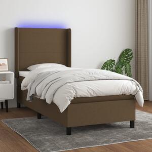 VidaXL Κρεβάτι Boxspring με Στρώμα & LED Σκ.Καφέ 100x200 εκ Υφασμάτινο