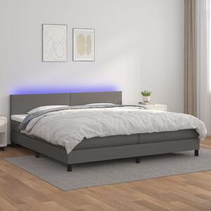 VidaXL Κρεβάτι Boxspring με Στρώμα & LED Γκρι 200x200 εκ. Συνθ. Δέρμα