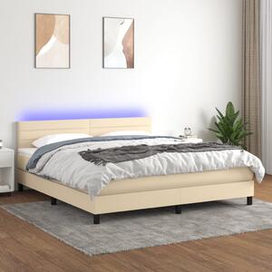 VidaXL Κρεβάτι Boxspring με Στρώμα & LED Κρεμ 160x200 εκ. Υφασμάτινο