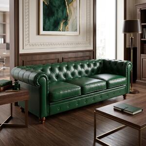 Τριθέσιος καναπές, στυλ Chesterfield, Chesterfield, Pako, Σκούρο Πράσινο 203x67x84 cm