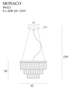 MAXLIGHT P0423 - Κρεμαστό φωτιστικό οροφής MONACO 9xG9/40W/230V διάμετρος 42 cm χρυσό