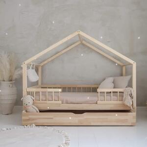 Κρεβάτι Παιδικό Montessori HouseBed Bello Duo Plus με Αφαιρούμενα Κάγκελα 23cm & Συρτάρι σε Φυσικό