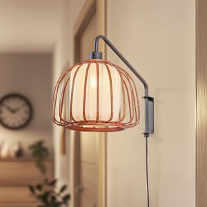 Lindby Φωτιστικό τοίχου Davella, Ø 26 cm, μαύρο, μπαμπού, ύφασμα, Ξύλου, Σαλόνι / τραπεζαρία, Μπαμπού, Σκανδιναβικό