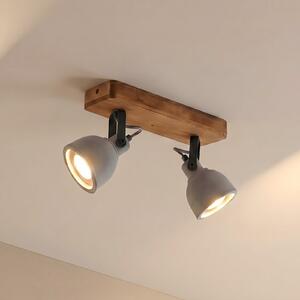 Lindby Spot Mitis, 30 cm, 2-φωτο, γκρι, ξύλο, μπετόν, GU10, ρυθμιζόμενος, Ξύλου, Σαλόνι / τραπεζαρία, Σκυρόδεμα, Βιομηχανικός σχεδιασμός