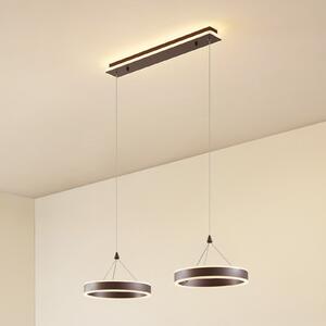 Lucande LED κρεμαστή λάμπα Kolo, 86 cm, 2 φώτα, καφέ, ρυθμιζόμενη ένταση, ρυθμιζόμενος, Καφέ / Σκουριάς, Σαλόνι / τραπεζαρία, Πλαστικό, σύγχρονο
