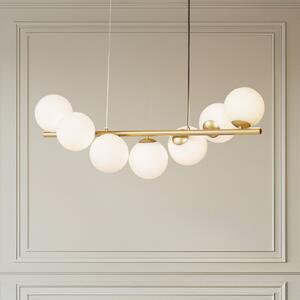 Lucande κρεμαστό φωτιστικό Isandro, 95 cm, χρυσό, λευκό, 7-light, G9, ρυθμιζόμενος, Χρυσό / Ορείχαλκου, Σαλόνι / τραπεζαρία, Γυαλί, σχεδιασμός