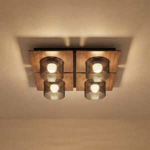 Lucande Φωτιστικό οροφής LED Eiko, 42 cm, καρυδιά/γκρι καπνιστό, γυαλί, Ξύλου, Σαλόνι / τραπεζαρία, Πλαστικό, σύγχρονο