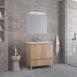 Furnibath Malaga 80 Walnut 2 - Έπιπλο Μπάνιου Με Νιπτήρα & Καθρέπτη