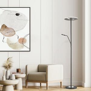 FISCHER & HONSEL Φωτιστικό δαπέδου LED Dent, μαύρο, 180 cm, CCT, 2-φωτισμός, ρυθμιζόμενος, Μαύρο, Σαλόνι / τραπεζαρία, Μέταλλο, σύγχρονο, Φως ανάγνωσης