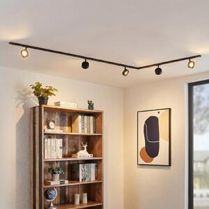 Lindby Σύστημα ράγας Linaro, Ø 9,5 cm, 5 φτερά, LED, μαύρο, Μαύρο, Μελέτη / Γραφείο, Μέταλλο, σύγχρονο
