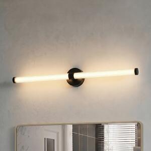 Lucande LED απλίκα Melisa, μαύρο, 90 cm, CCT, IP44, Μαύρο, Μπάνιο, Γυαλί, σύγχρονο