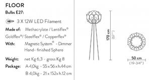 Επιδαπέδιο Φωτιστικό 3xE27 Χειροποίητο Dimmable Flora Slamp FLOFM00CPP00000000EU Χάλκινο