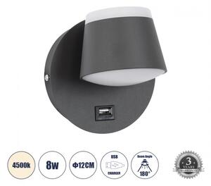 Απλίκα Φωτιστικό Τοίχου Ξενοδοχείου LED 8W 920lm REGENCY Globostar 61375 Ανθρακί