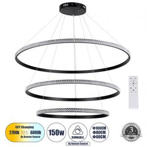 Κρεμαστό Φωτιστικό Οροφής LED 150W 18379lm DIAMOND ΤRIO Globostar 61140 Μαύρο