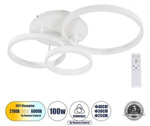 Φωτιστικό Οροφής Δαχτυλίδι Τετράφωτο LED CCT 100W 12100lm VENOM Globostar 61124 Λευκό