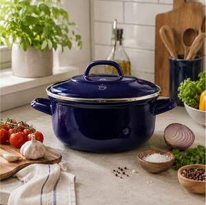 Κατσαρόλα BK Dutch Oven Indigo με καπάκι, εμαγιέ επίστρωση, διάμετρο 22cm και χωρητικότητα 3.3L - Blue