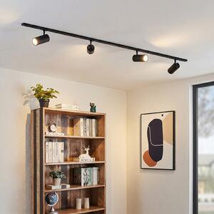 Lindby Σύστημα ράγας Linaro Ø7cm, 4 φτερά, LED, μαύρο, CCT, ρυθμιζόμενος, Μαύρο, Μελέτη / Γραφείο, Μέταλλο, σύγχρονο