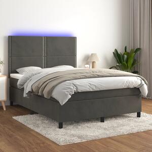 VidaXL Κρεβάτι Boxspring με Στρώμα & LED Σκ. Γκρι 140x200εκ. Βελούδινο