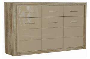 Σιφονιέρα Boston Z100, Γυαλιστερό Beige, Canyon δρυς, 96.5x163.5x40cm