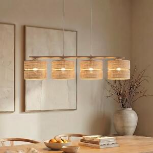 TK Lighting Κρεμαστό φωτιστικό Calma, 4 φλόγες, μπεζ, λινάρι, μήκος 95 cm, ρυθμιζόμενος, Μπεζ, Σαλόνι / τραπεζαρία, Άλλα υλικά