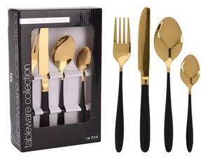 Σετ Μαχαιροπίρουνα Excellent Houseware ανοξείδωτα Χρυσά με μαύρη λαβή - 16τμχ