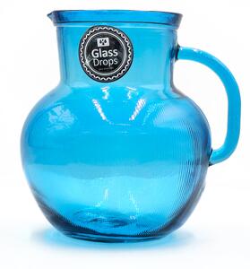Κανάτα με χερούλι Glass Drops Ribbed (3198DB09) Από ανακυκλωμένο γυαλί, Χωρητικότητας 2.3L, Διαστάσεων Ø 20 x Υ 20 cm, Aqua Blue