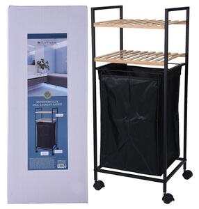Επιδαπέδια ραφιέρα μπάνιου Bathroom Solutions Ξύλο Μπαμπού, με 2 ράφια και καλάθι απλύτων, 32.5x38x89.5cm
