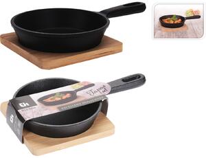 Μαντεμένιο τηγανι tapas Excellent Houseware με σανίδα bamboo Διαστάσεων 21x12.5x3cm