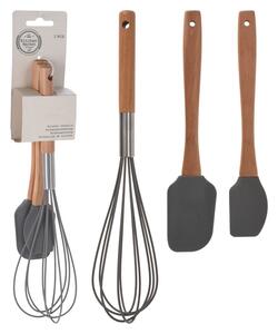Σετ Εργαλεία Κουζίνας Excellent Houseware Σιλικόνη με Λαβή Οξιάς, Σιλικόνη σε Γκρι Χρώμα, 3τμχ