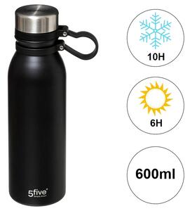 Μπουκάλι Θερμός 5five με λαβή, χωρητικότητα 600ml και διατήρηση θερμοκρασίας 6h ζεστό / 10h κρύο - Βlack