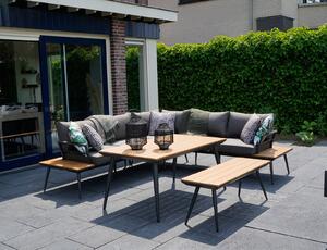 Σετ Σαλόνι Κήπου & Βεράντας Arezzo Lesli Living με καναπέ γωνία, παγκάκι και τραπέζι φαγητού από Αλουμίνιο με αδιάβροχα μαξιλάρια - Απόχρωση Γκρι