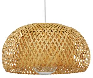 GloboStar® SAN TROPEZ 01626 Boho Κρεμαστό Φωτιστικό Πλέγμα Μονόφωτο 1 x E27 IP20 Μπεζ Ξύλο - Μ38 x Π38 x Υ22cm