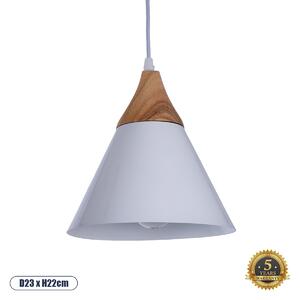 GloboStar® SHADE 00907 Μοντέρνο Κρεμαστό Φωτιστικό Οροφής Μονόφωτο 1 x E27 Λευκό Μεταλλικό με Ξύλο Καμπάνα Φ23 x Υ22cm