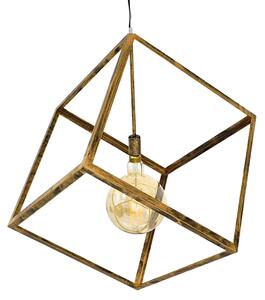 GloboStar® CUBE 01674 Μοντέρνο Κρεμαστό Φωτιστικό Πλέγμα Μονόφωτο 1 x E27 IP20 Χρυσό & Μπρούτζινο Μέταλλο - Μ70 x Π70 x Υ87cm