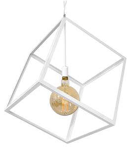 GloboStar® CUBE 01675 Μοντέρνο Κρεμαστό Φωτιστικό Πλέγμα Μονόφωτο 1 x E27 IP20 Λευκό Μέταλλο - Μ70 x Π70 x Y87cm