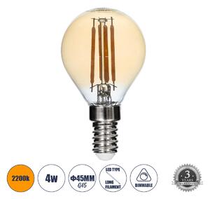 GloboStar® 99033 Λάμπα LED Long Filament E14 G45 Γλομπάκι 4W 350lm 360° AC 220-240V IP20 Φ4.5 x Υ7.5cm Ultra Θερμό Λευκό 2200K με Μελί Γυαλί - Dimmable - 3 Years Warranty