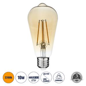 GloboStar® 99047 Λάμπα LED Long Filament E27 ST64 Αχλάδι 10W 900lm 360° AC 220-240V IP20 Φ6.4 x Υ14cm Ultra Θερμό Λευκό 2200K με Μελί Γυαλί Dimmable - 3 Χρόνια Εγγύηση