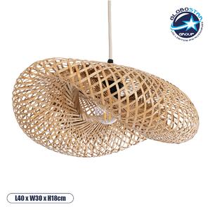 GloboStar® MEXICO 00718 Boho Κρεμαστό Φωτιστικό Οροφής Μονόφωτο 1 x E27 Μπεζ Ξύλινο Μπαμπού Μ40 x Π30 x Y18cm