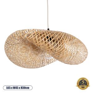 GloboStar® MEXICO 00719 Boho Κρεμαστό Φωτιστικό Οροφής Μονόφωτο 1 x E27 Μπεζ Ξύλινο Μπαμπού Μ65 x Π46 x Y30cm