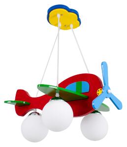 GloboStar® AIRPLANE 01575 Μοντέρνο Κρεμαστό Παιδικό Φωτιστικό Οροφής Τρίφωτο 3 x E27 Φιγούρα Πολύχρωμο Ξύλινο Μ51 x Π49 x Υ26cm